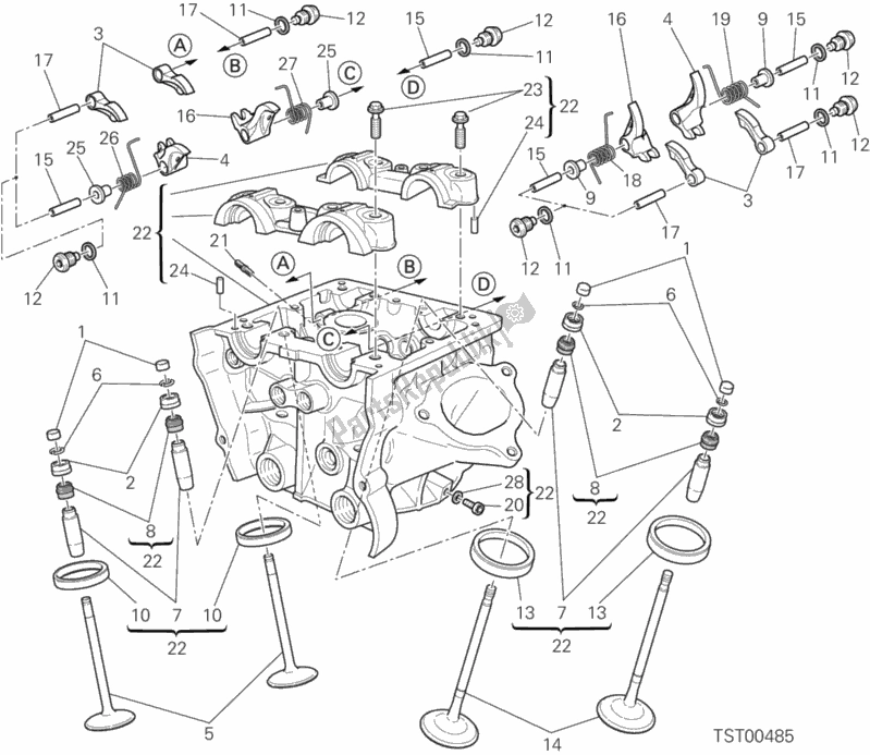 Alle onderdelen voor de Verticale Kop van de Ducati Hypermotard Brasil 821 2015